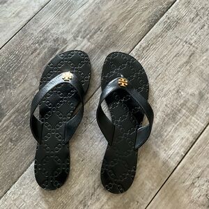 Tory Burch Monroe Thong Sandals Black and Gold